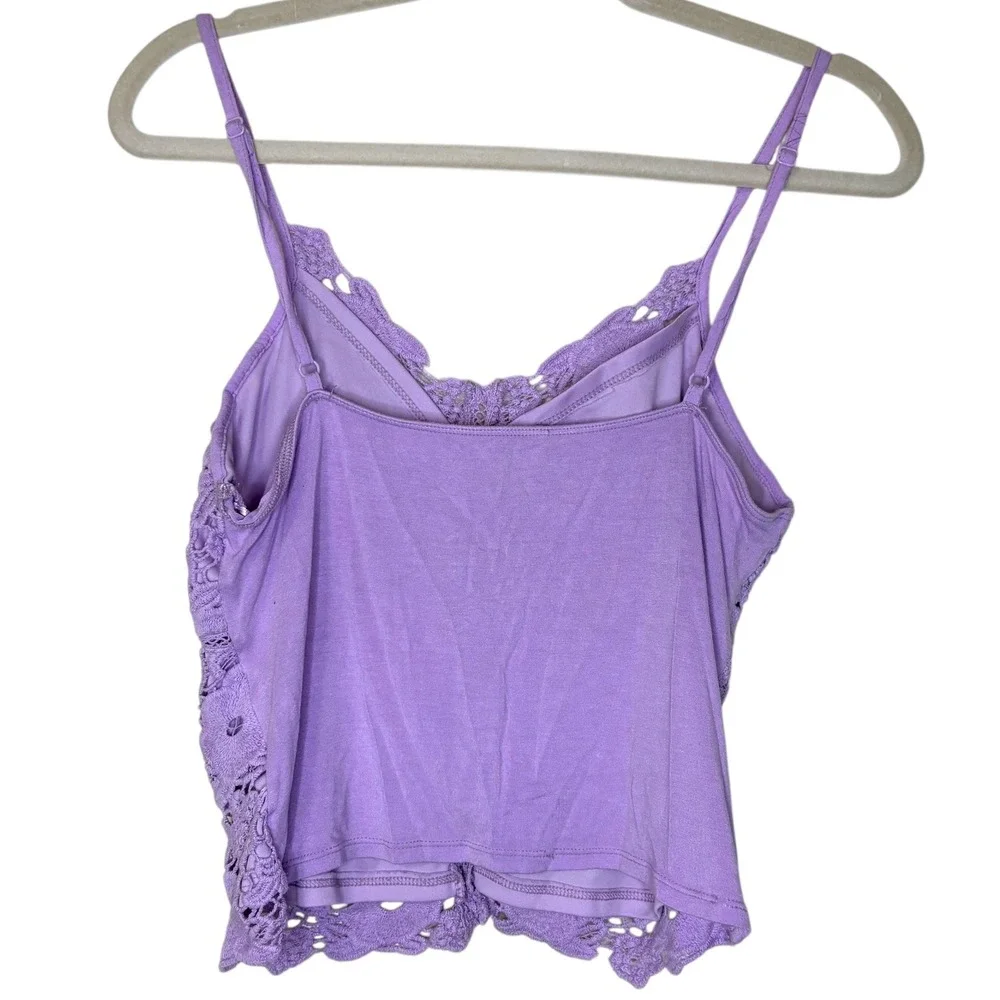 Womens Large Pastel Purple Floral Crochet Lace Boho Top Festival Fairy Coquette - Picture 2 of 6